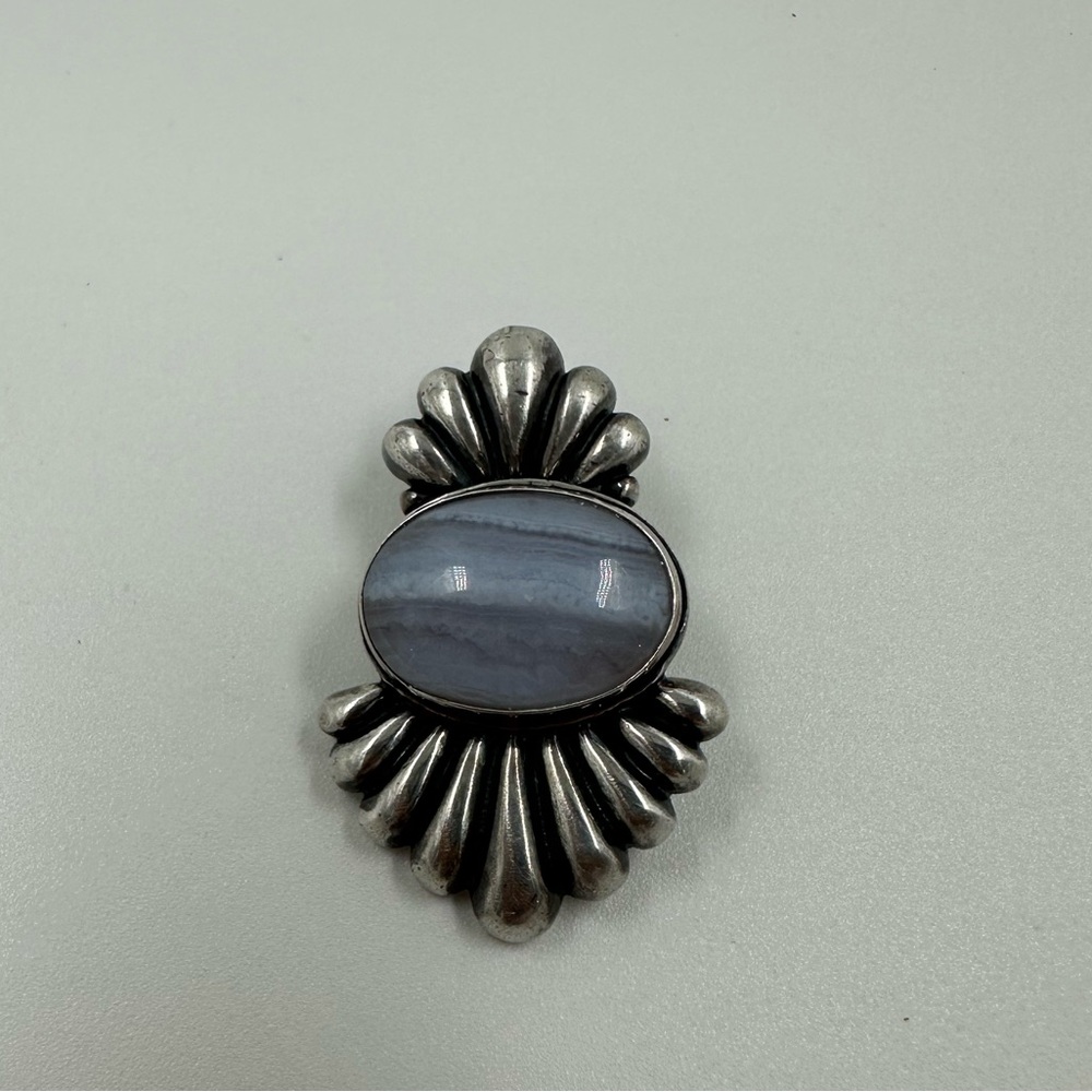 Vintage Carolyn Pollack Blue Lace Agate and Sterling Silver Pendant